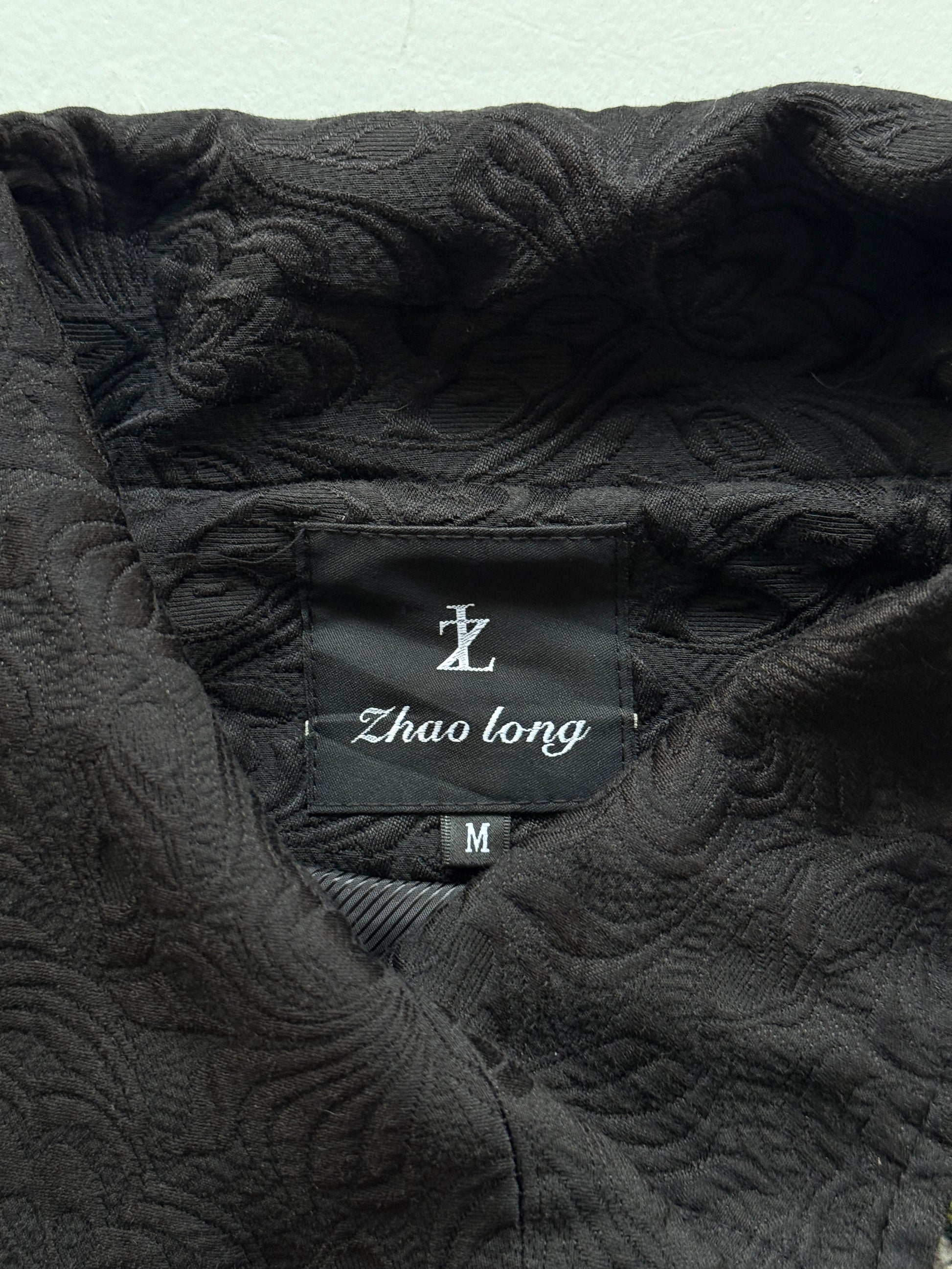 Black Zhao Long 00's Vintage Y2K Embroidered Overcoat - Small