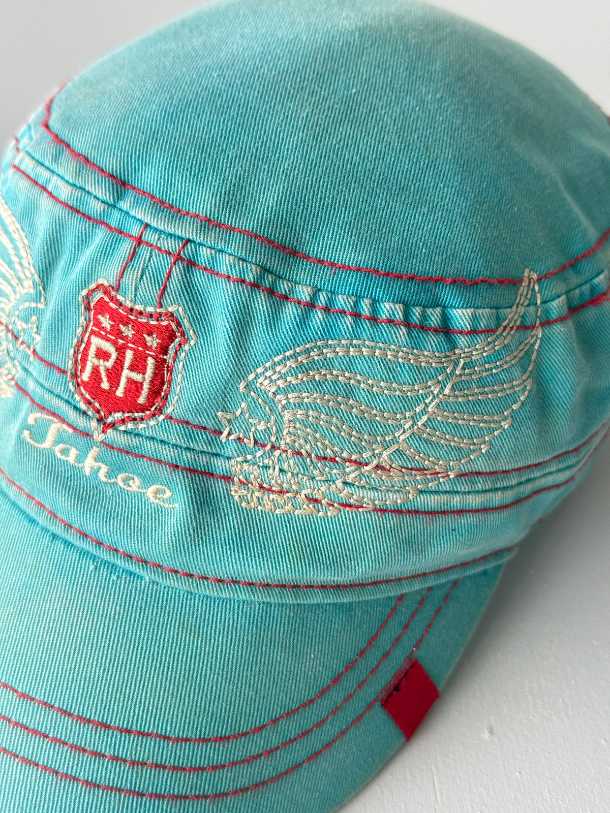 Aqua Blue Tahoe Y2K Cadet Cap Military Style 00's Grunge Aesthetic