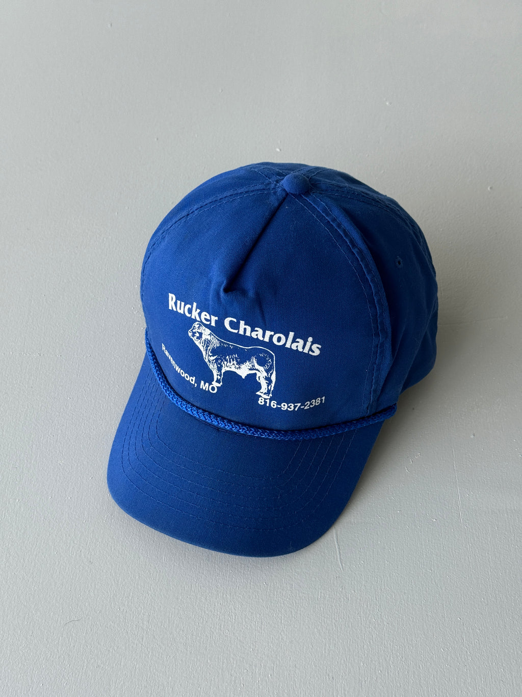 Blue Rucker Charolais Cattle 90's Vintage SnapBack Trucker Cap