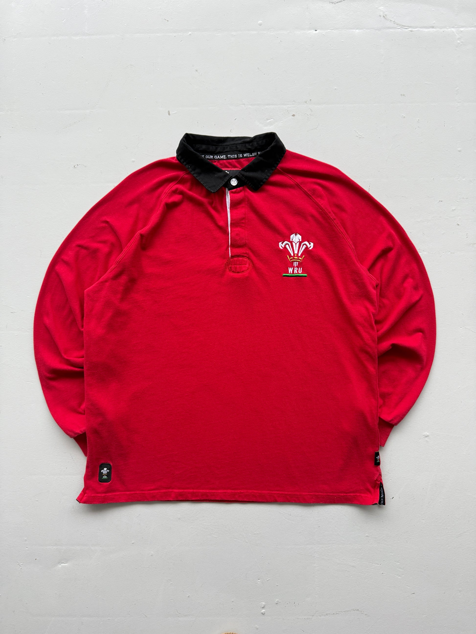Red Official Wales 00's Vintage Long Sleeve Rugby Union Polo - XL
