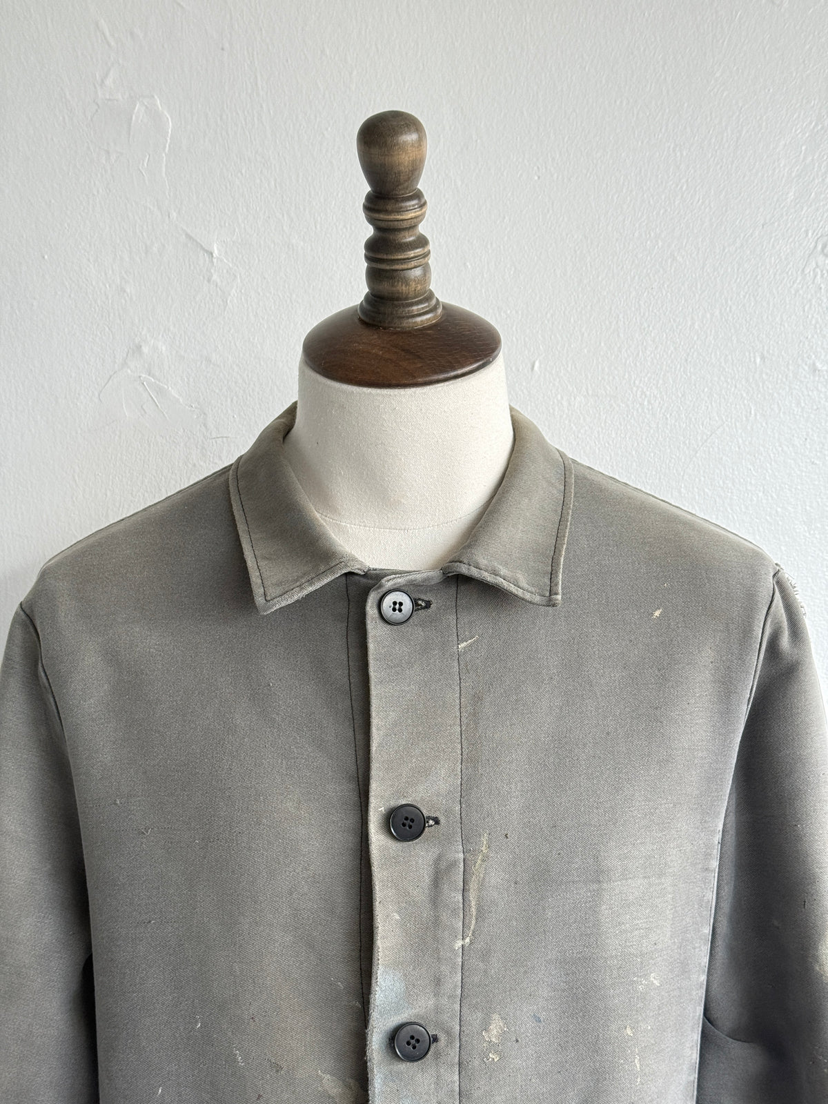 Thrashed Grey French Moleskin 1960s/70s Vintage Chore Jacket CH538 - Small