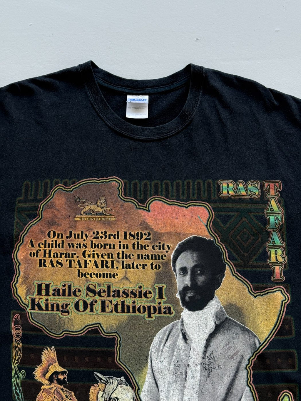 Gildan Haile Selassie I Rastafari 00's Vintage T-Shirt - XL
