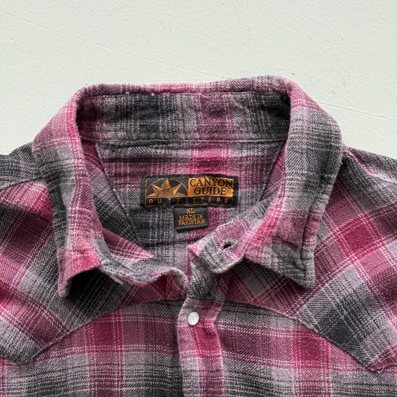 Pink and Black Checkered Western 90s Vintage Long Sleeve Shirt - XL