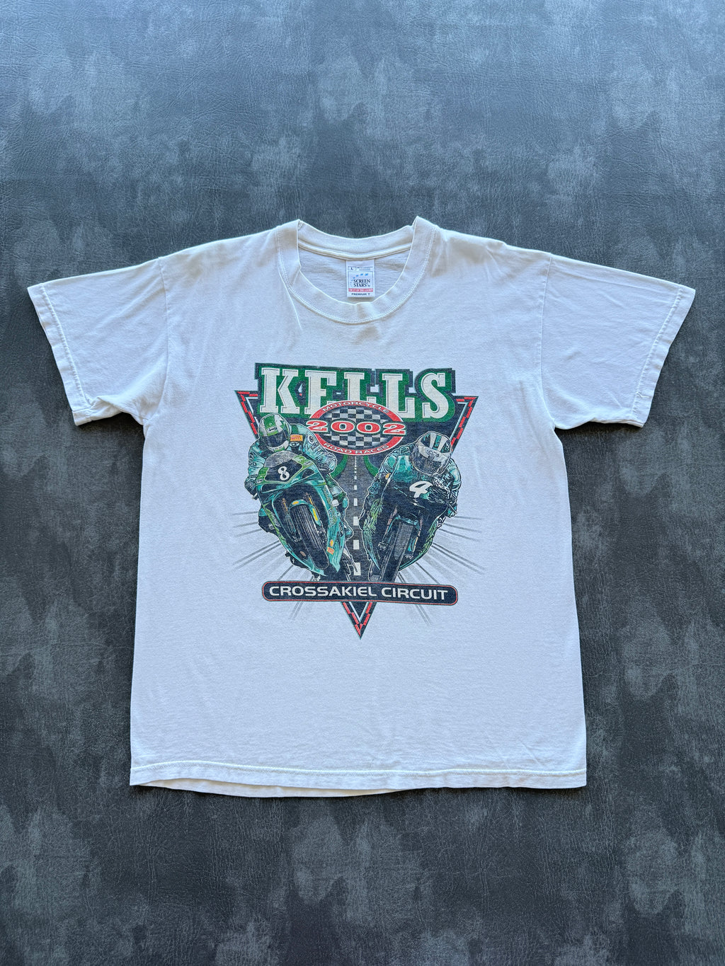 White Kells 2002 Motorcycle Road Races Crossakiel Circuit Y2K Graphic T-Shirt -