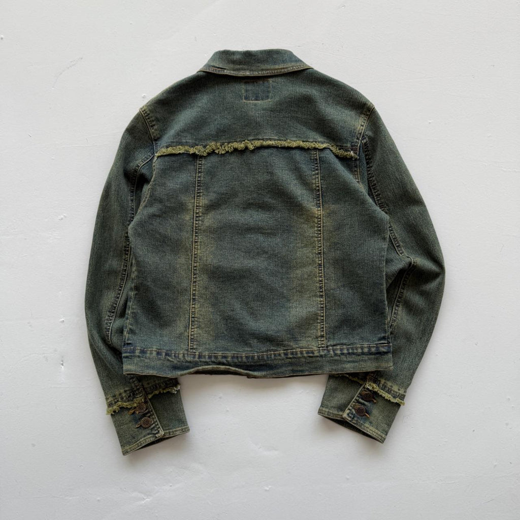 Blue Green Y2K Distressed Denim Jacket - Medium