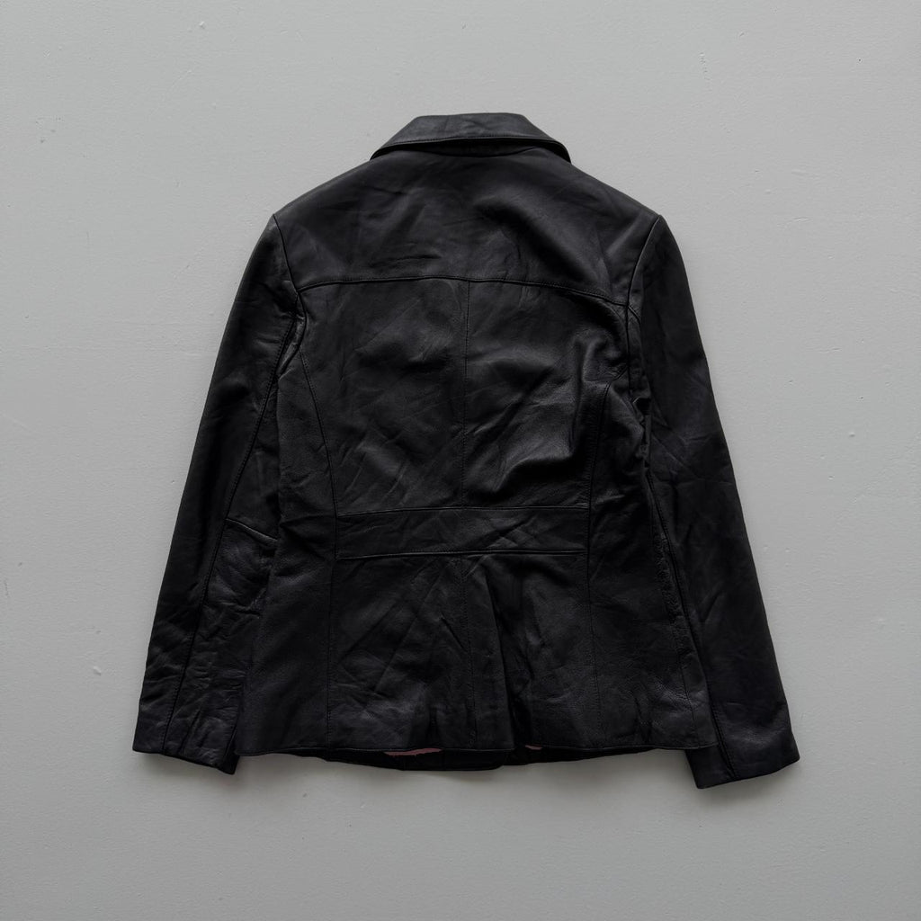 Black Leather Blazer Vintage Y2K 00s Jacket - Womens Medium Size 10