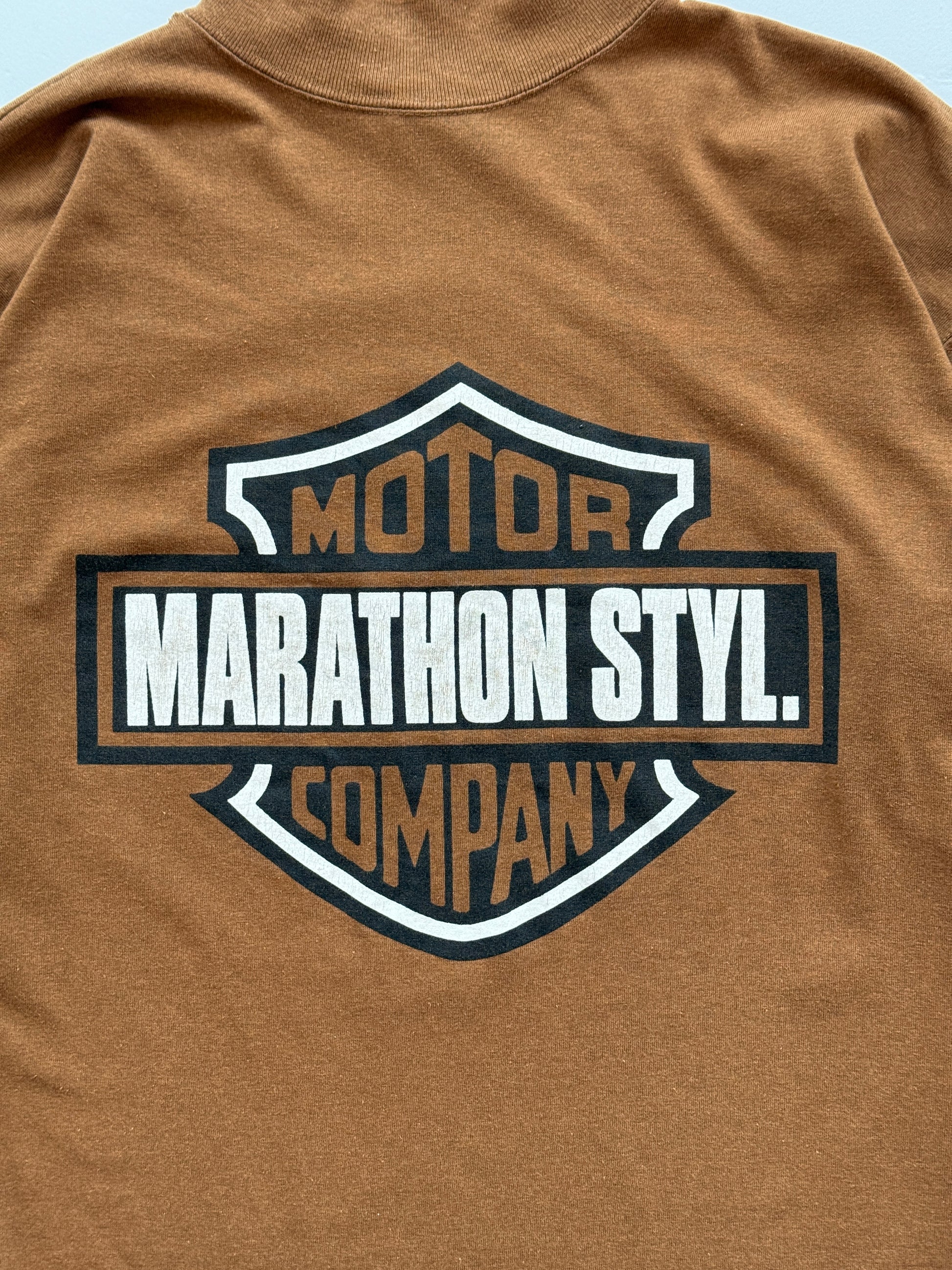 Tan Motor Marathon 90's Vintage Thick Long Sleeve T-Shirt - XL