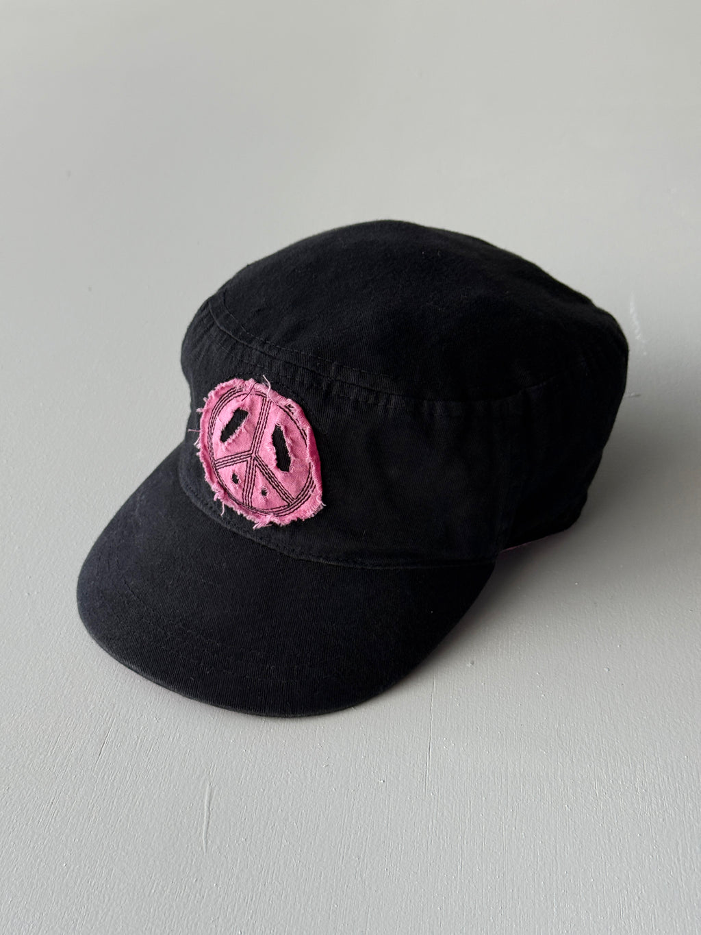 Black Peace Symbol Y2K Cadet Cap Military Style 00's Grunge Aesthetic