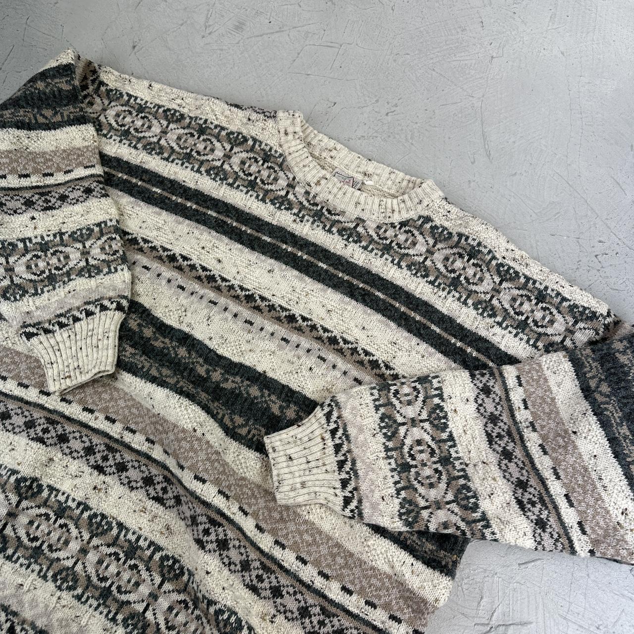 Cream / Grey 90's Woollen Knitted Sweatshirt - XL
