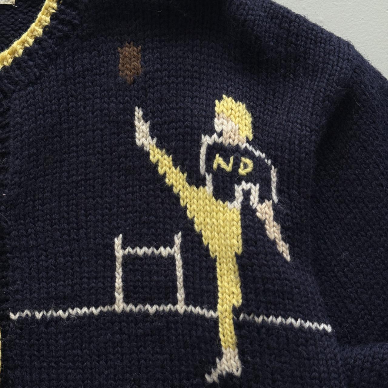 Navy Fighting Irish Hand Knitted Woollen Vintage 90s Cardigan - Medium
