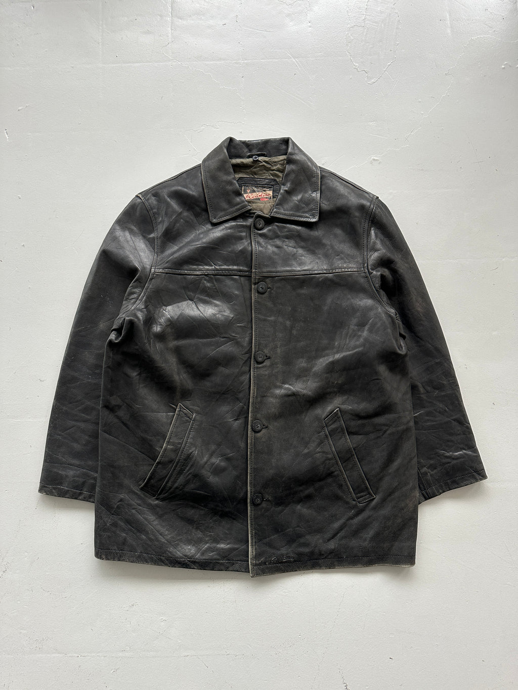 Black Vintage Redskins Leather Jacket 80's 1984 Box Jacket- XL