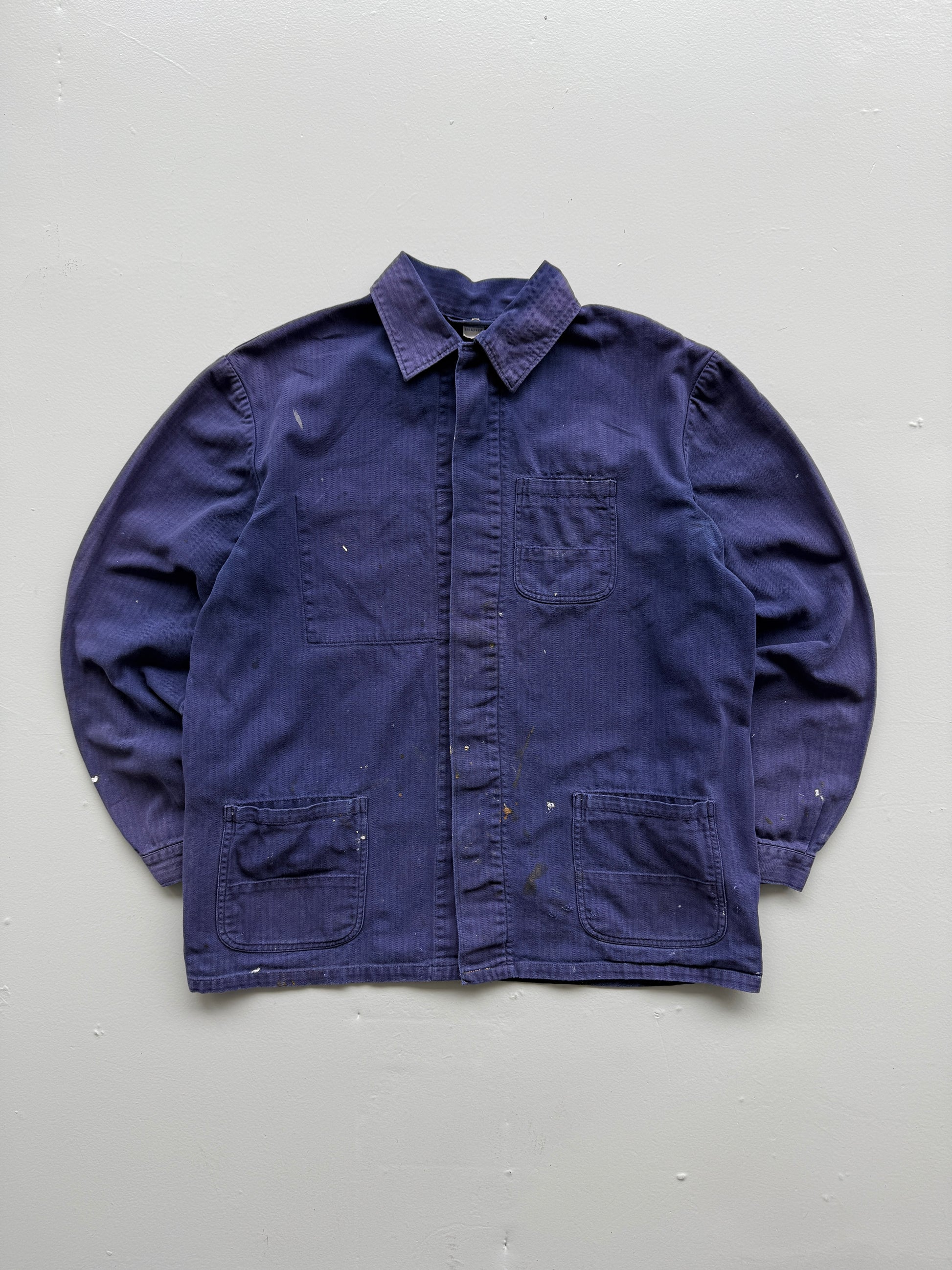 Navy Blue French Chore Jacket 80's Vintage Herringbone Workwear CH215 - Small
