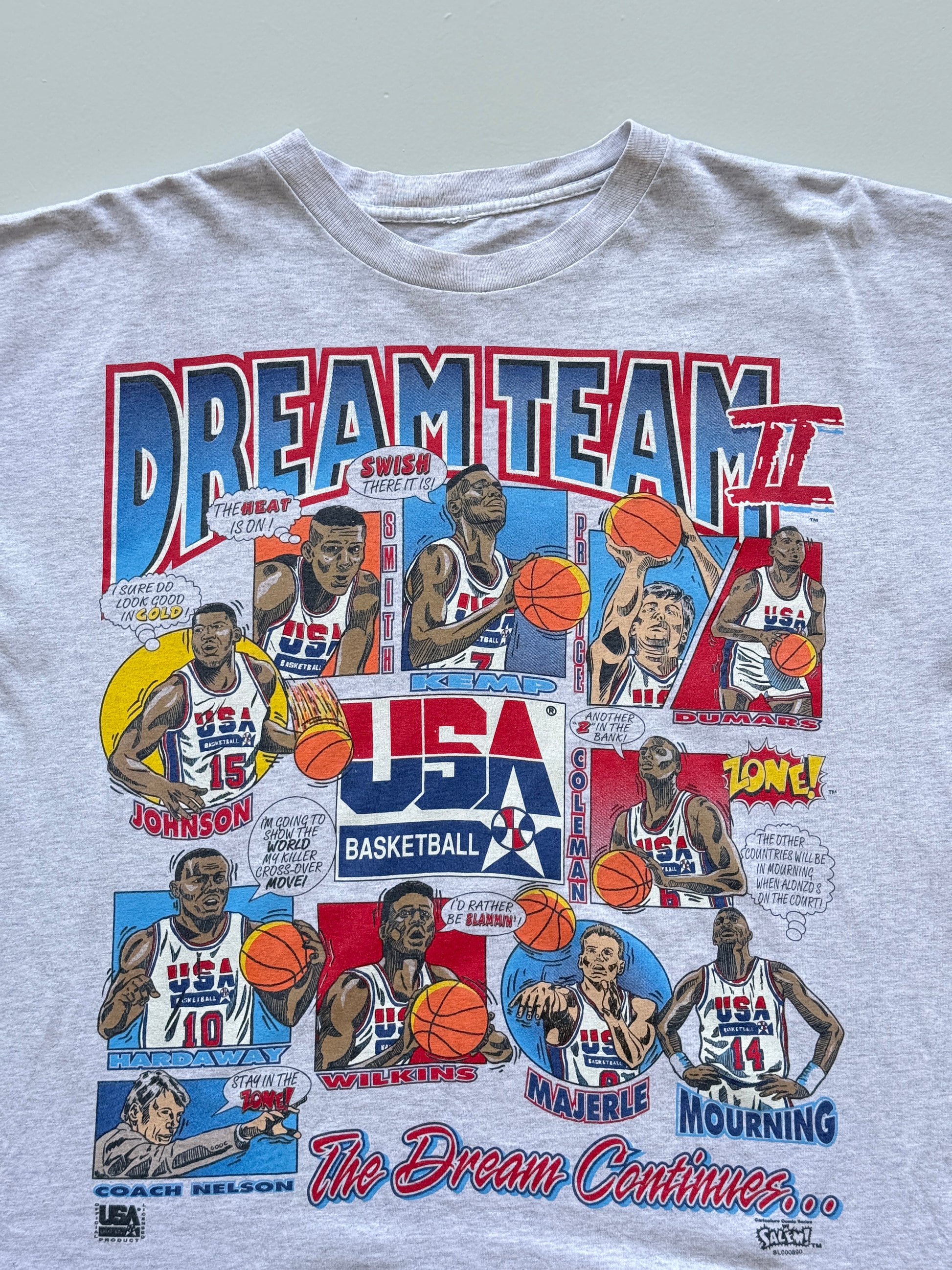 Grey Dream Team USA Basketball 90's Vintage Single Stitch T-Shirt - Cropped XL
