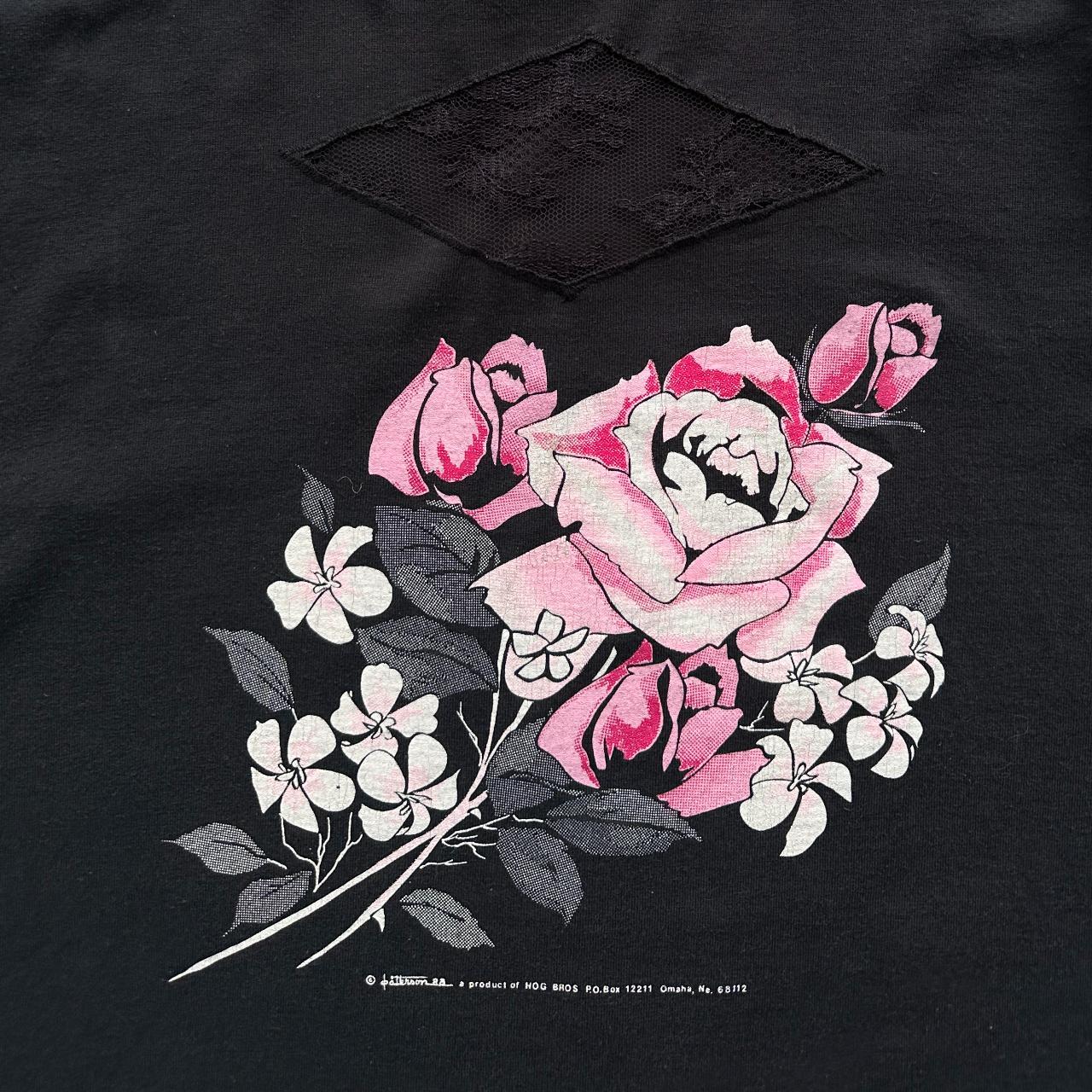 Black Floral Long Sleeve Biker 90s Vintage T-shirt - Medium