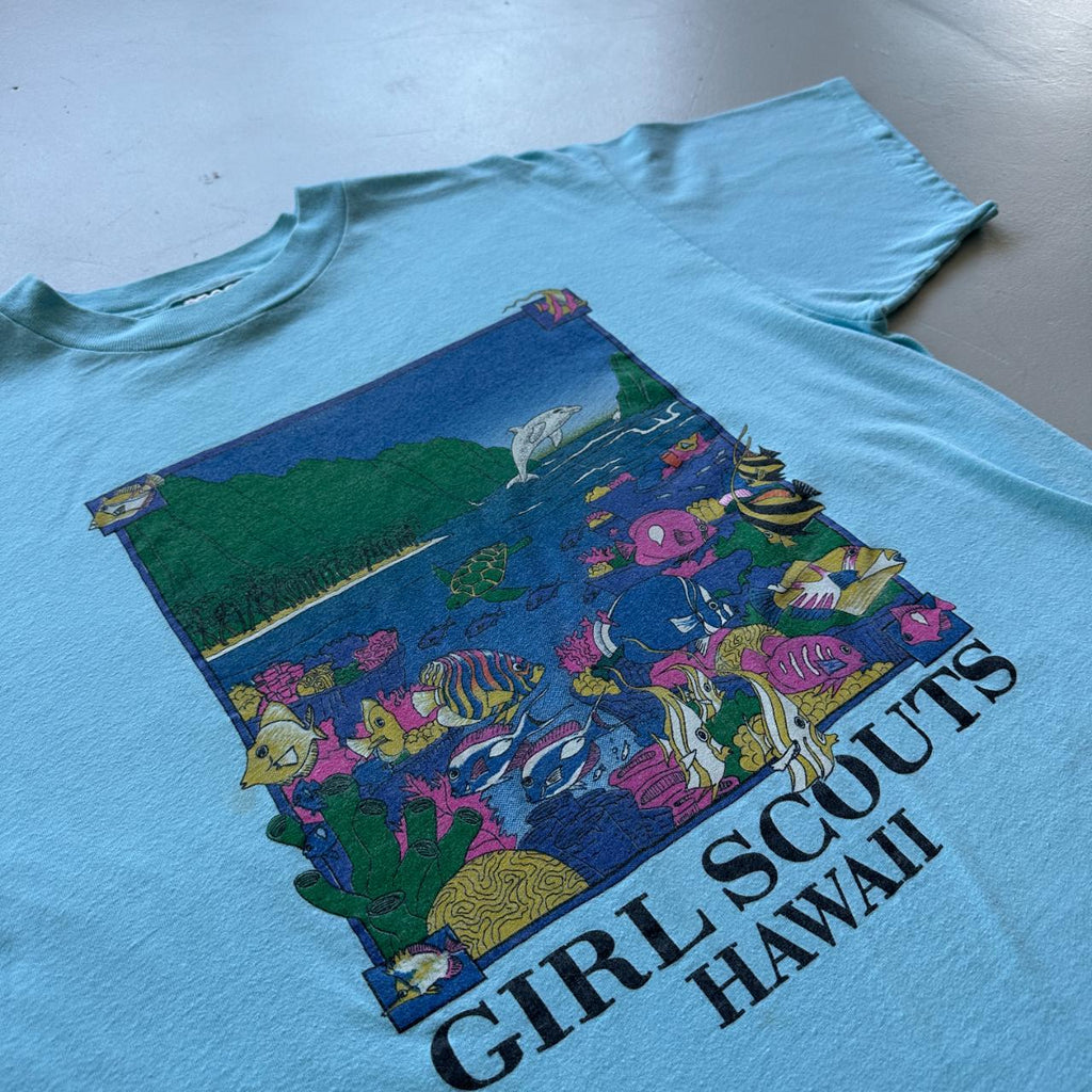 Aqua Blue Girl Scouts Hawaii 90s Vintage T-shirt - XL