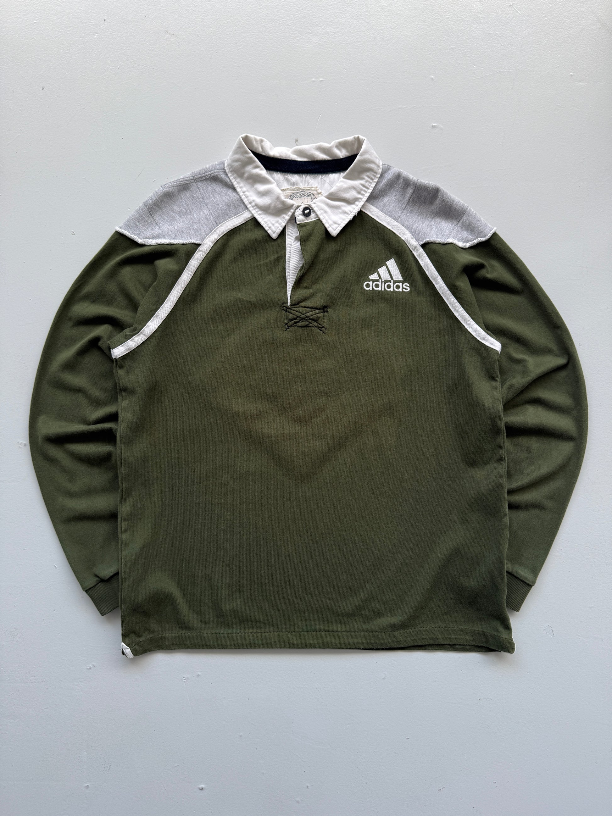 Adidas Olive Green & Grey 00's Vintage Rugby Polo Shirt - XL