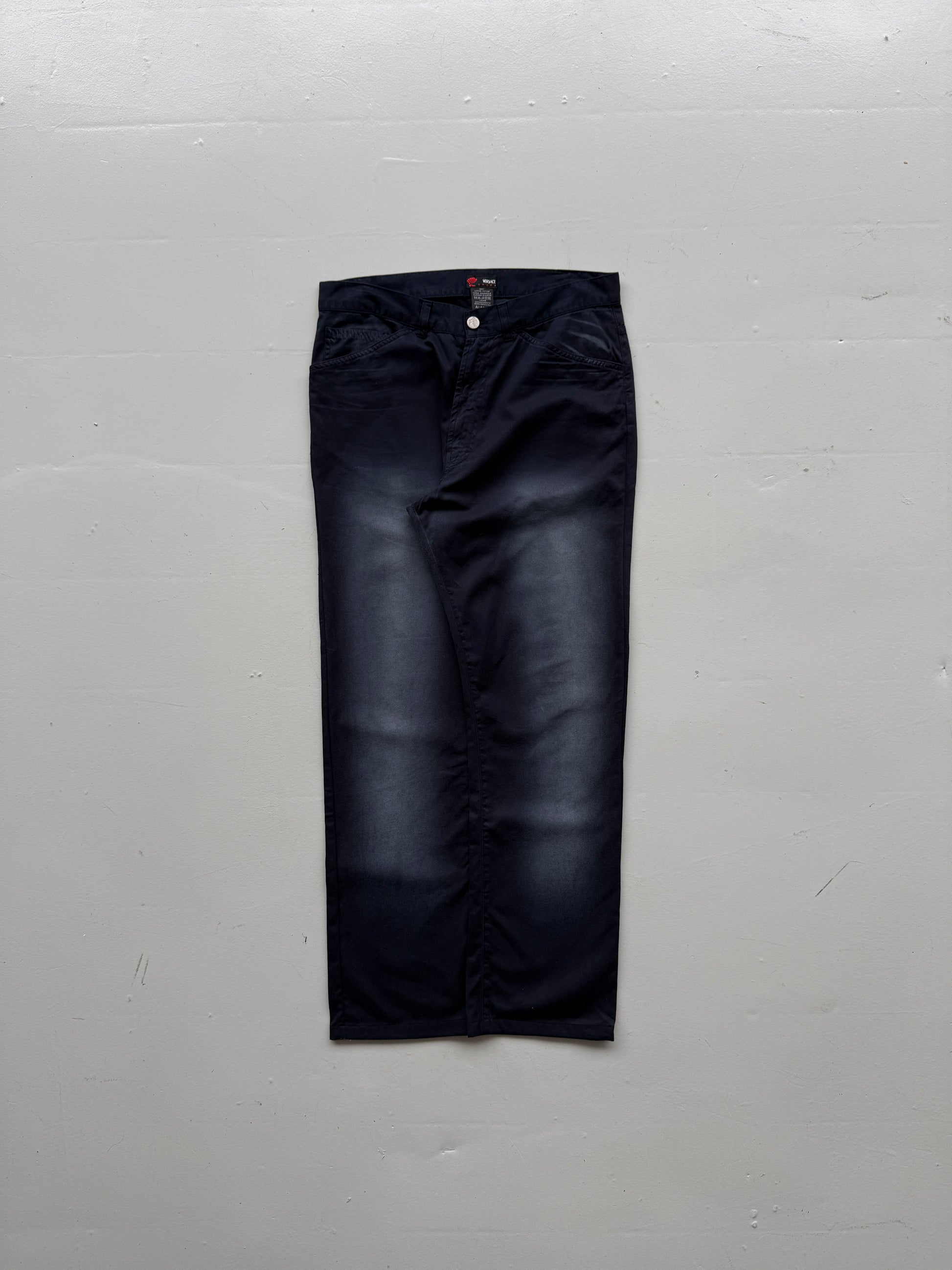 Navy Blue Versace Y2K Vintage Low Rise Faded Trousers - UK 14