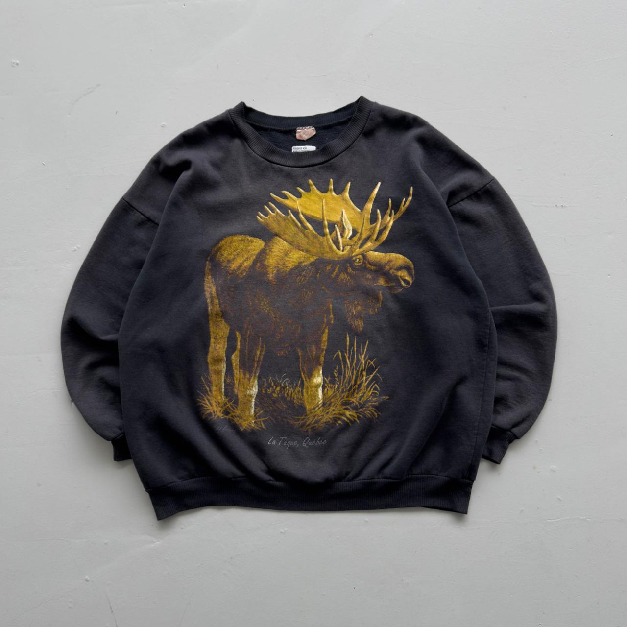 Faded Black Moose 90s Vintage Graphic Sweatshirt - XXL