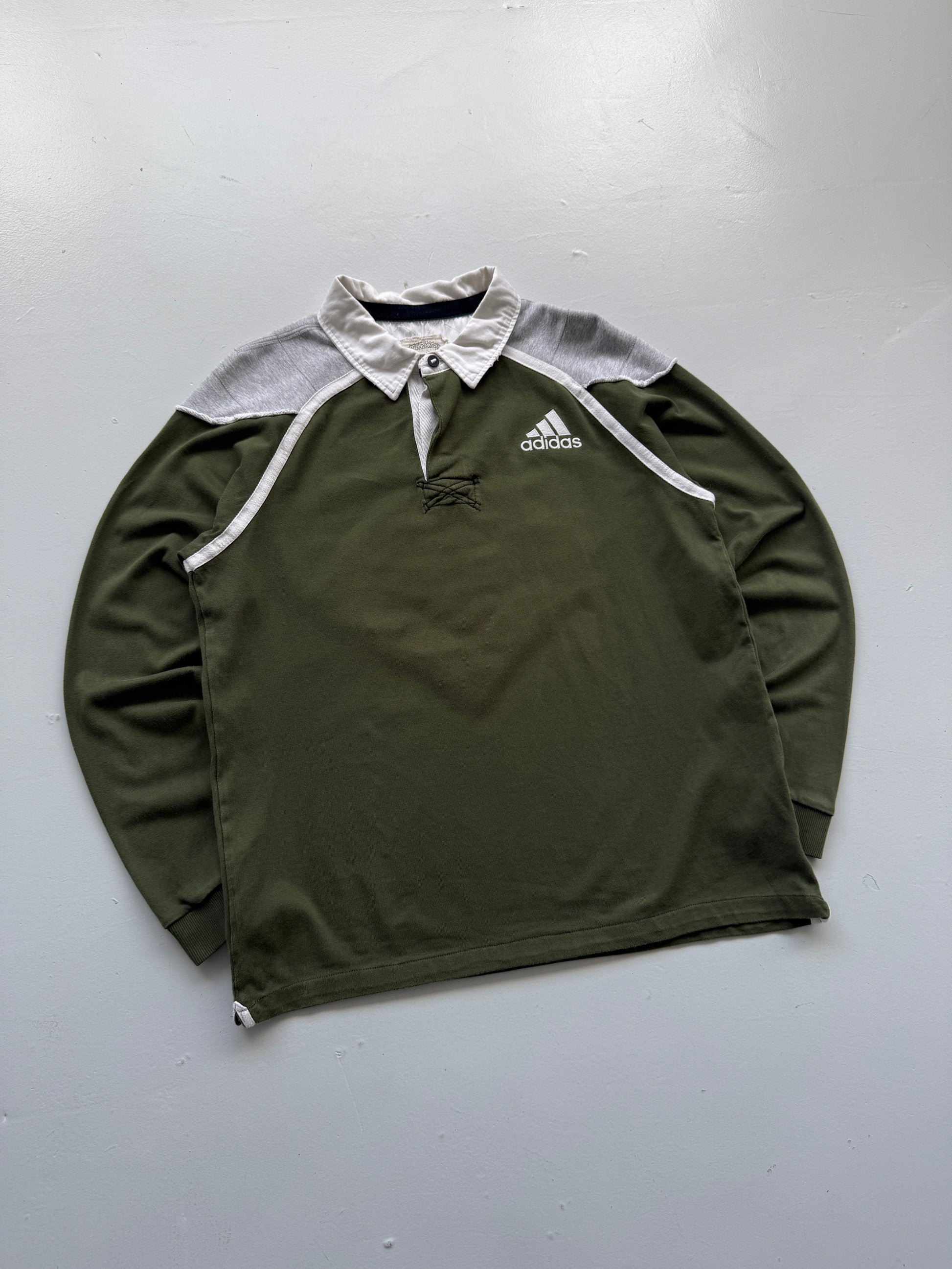 Adidas Olive Green & Grey 00's Vintage Rugby Polo Shirt - XL