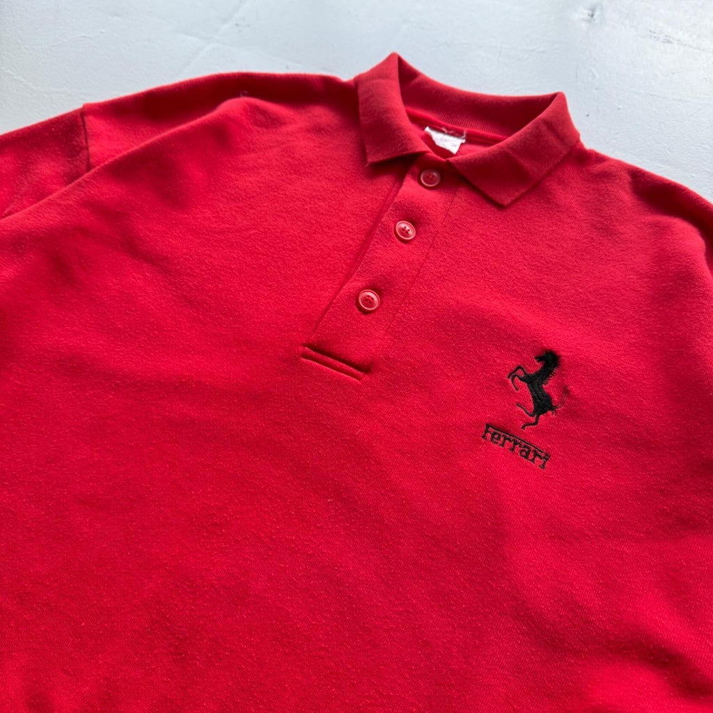 Red Ferrari 90s Vintage Logo Polo Sweatshirt - XL