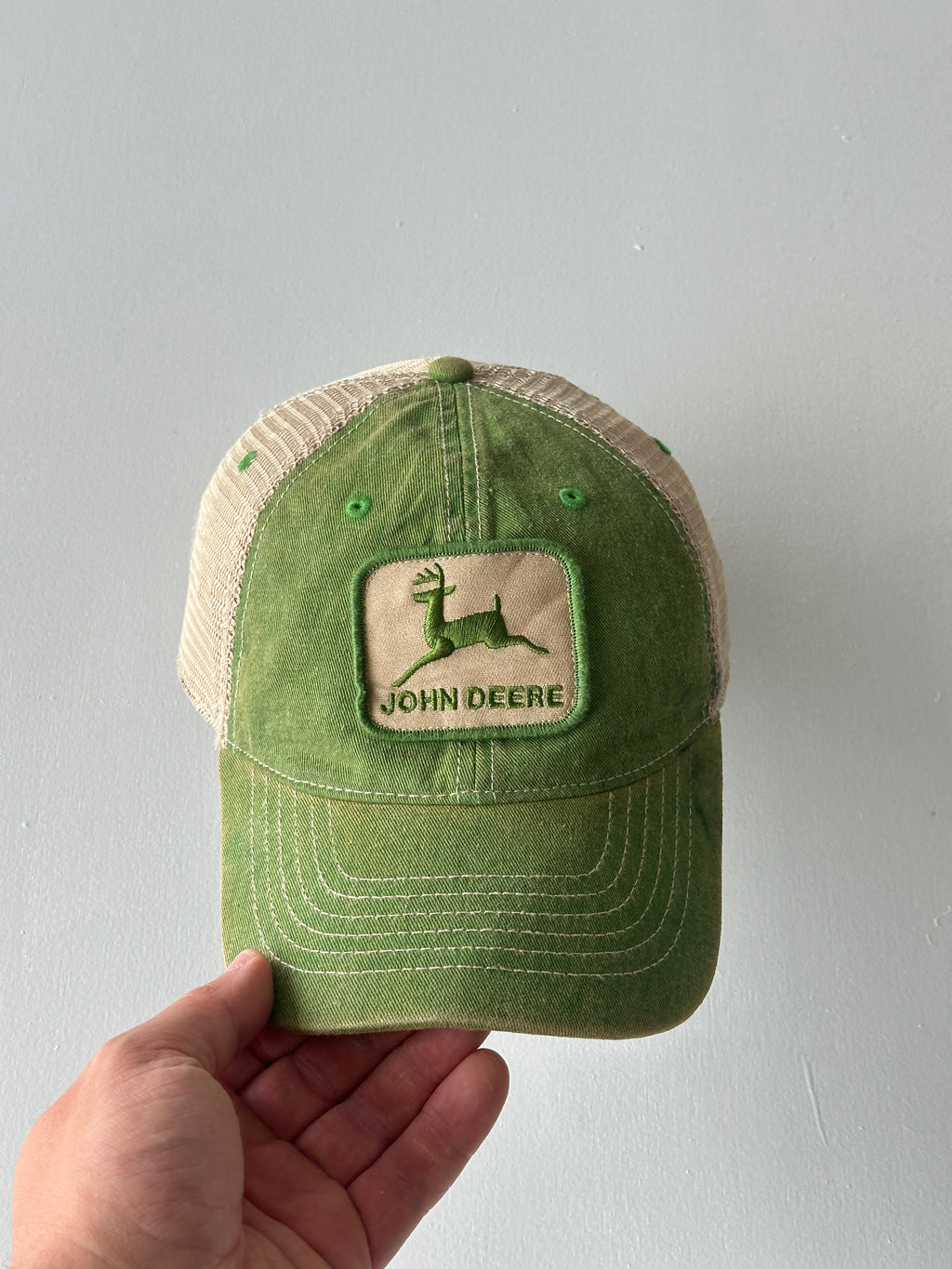 Green / Beige John Deere Vintage Foam and Mesh SnapBack Trucker Cap