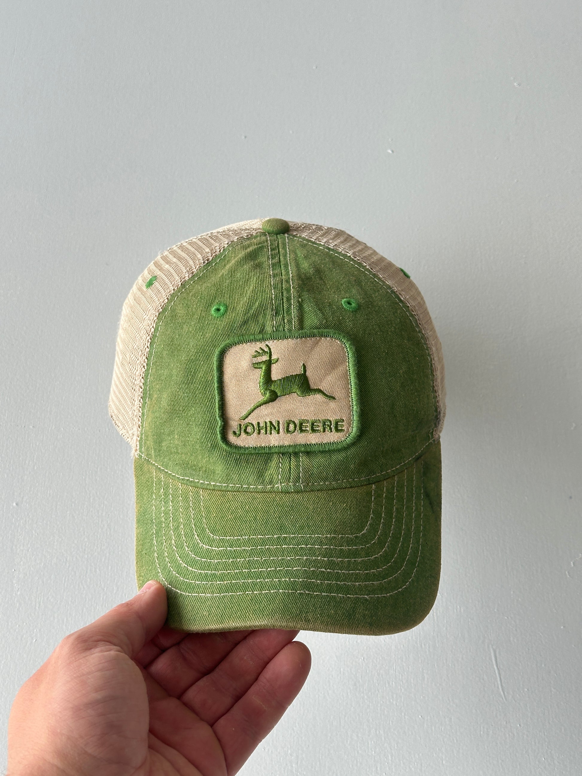 Green / Beige John Deere Vintage Foam and Mesh SnapBack Trucker Cap