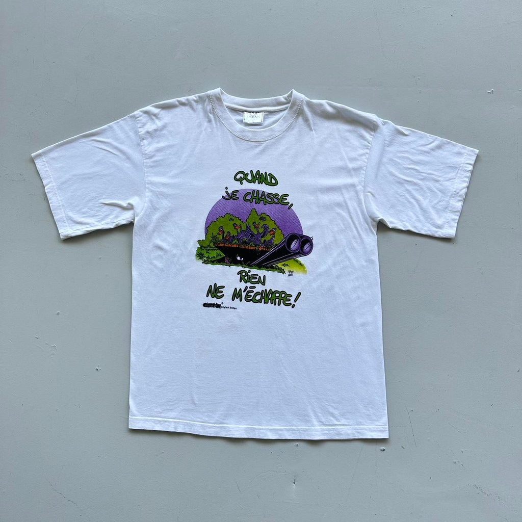 White Novelty Ducks French Cartoon Vintage 90's T-shirt - Large