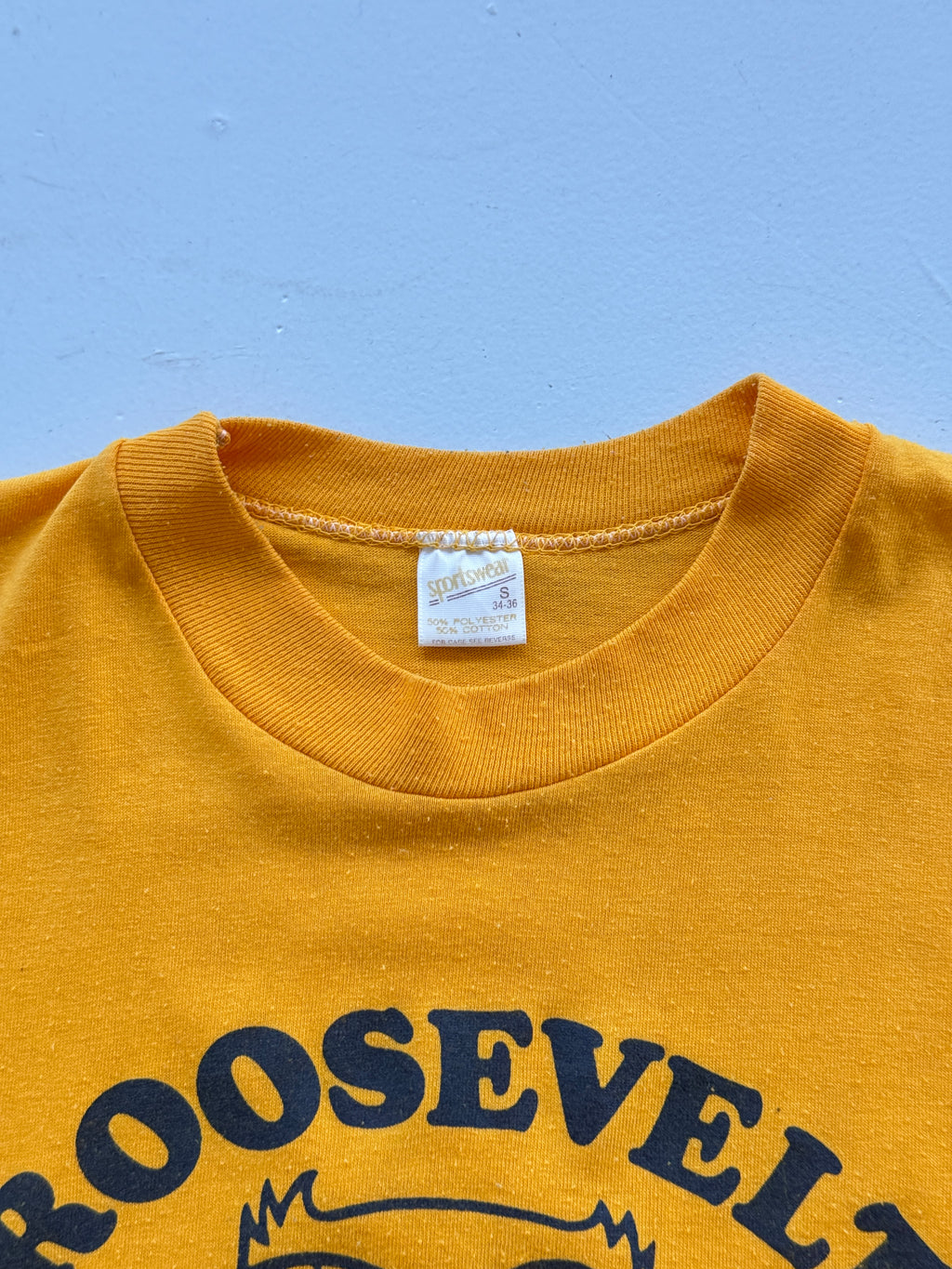 Gold Roosevelt School Owl 80's Vintage Single Stitch Graphic T-Shirt - Small