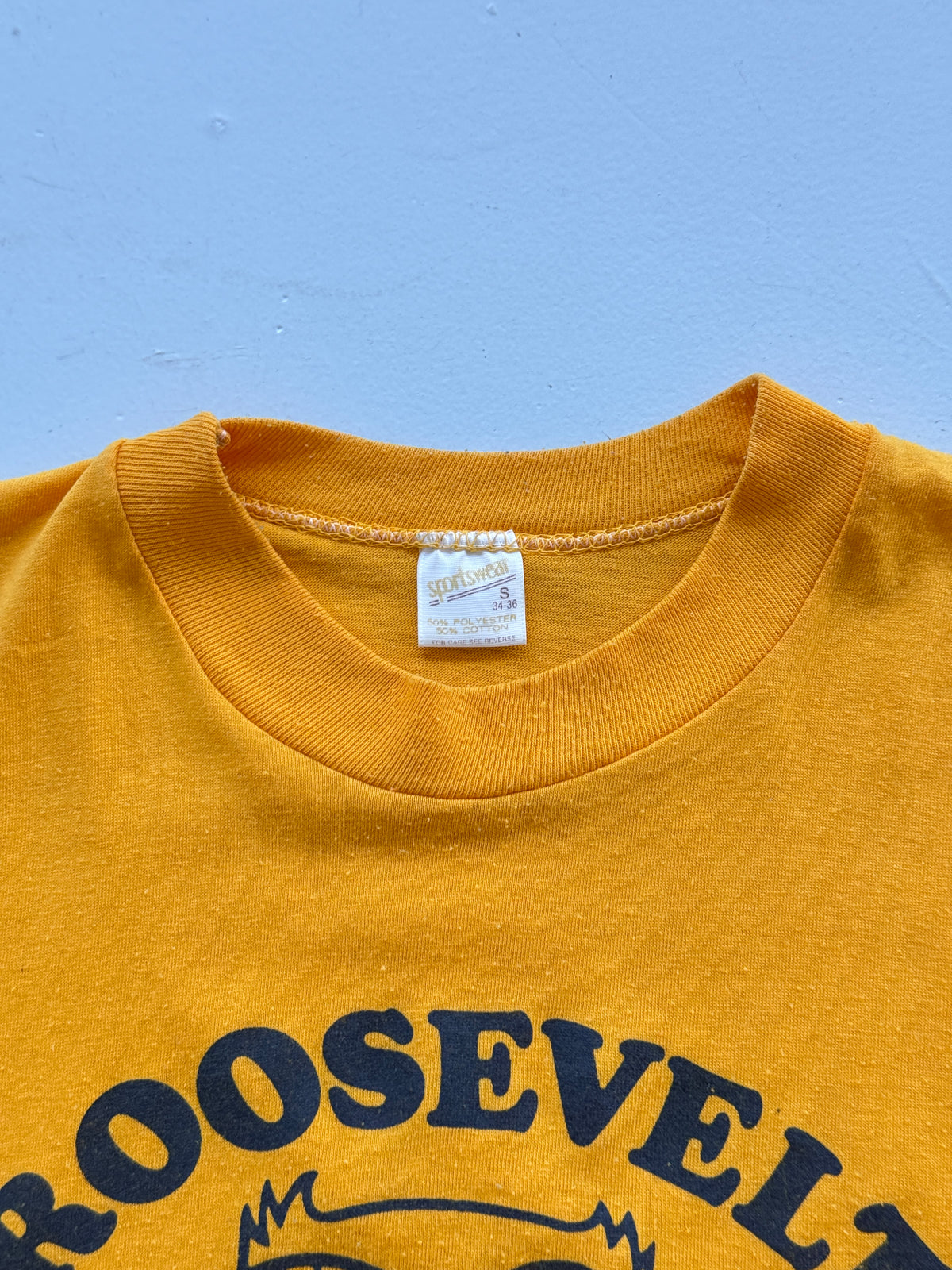 Gold Roosevelt School Owl 80's Vintage Single Stitch Graphic T-Shirt - Small