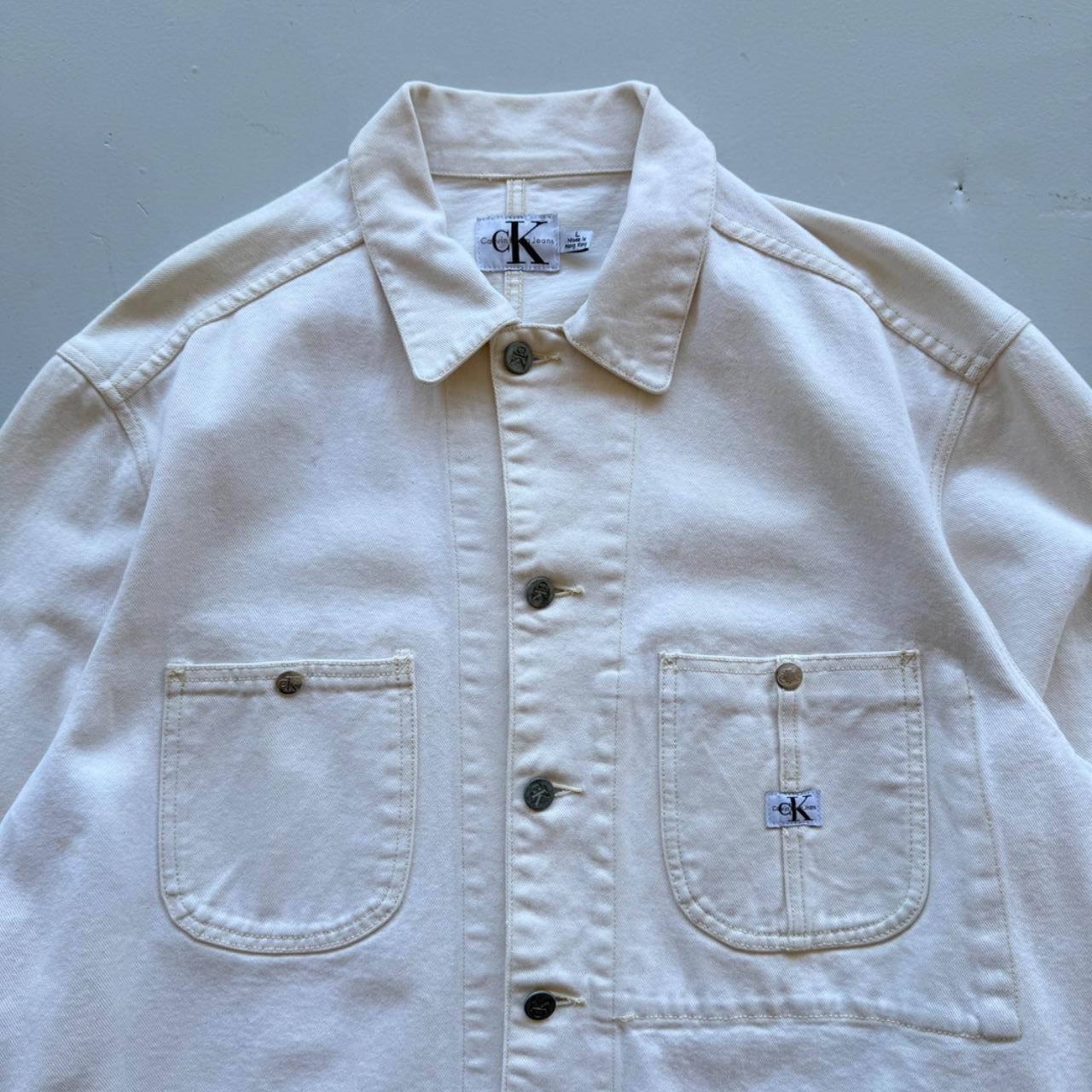 White Calvin Klein 90’s Vintage Denim Chore Coat - Large