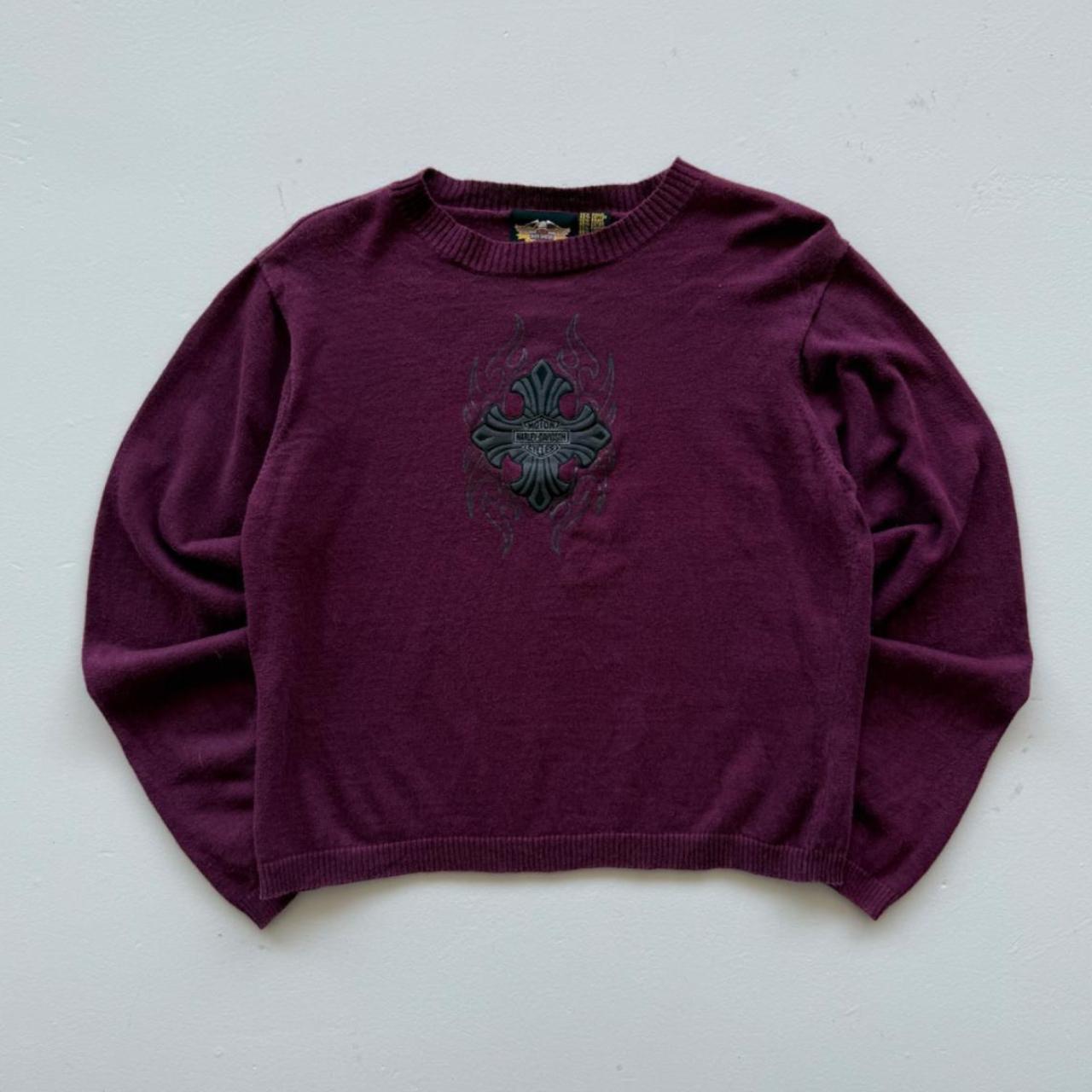 Purple Harley Davidson 00's Y2K Knit Cropped Jumper - Womens Large