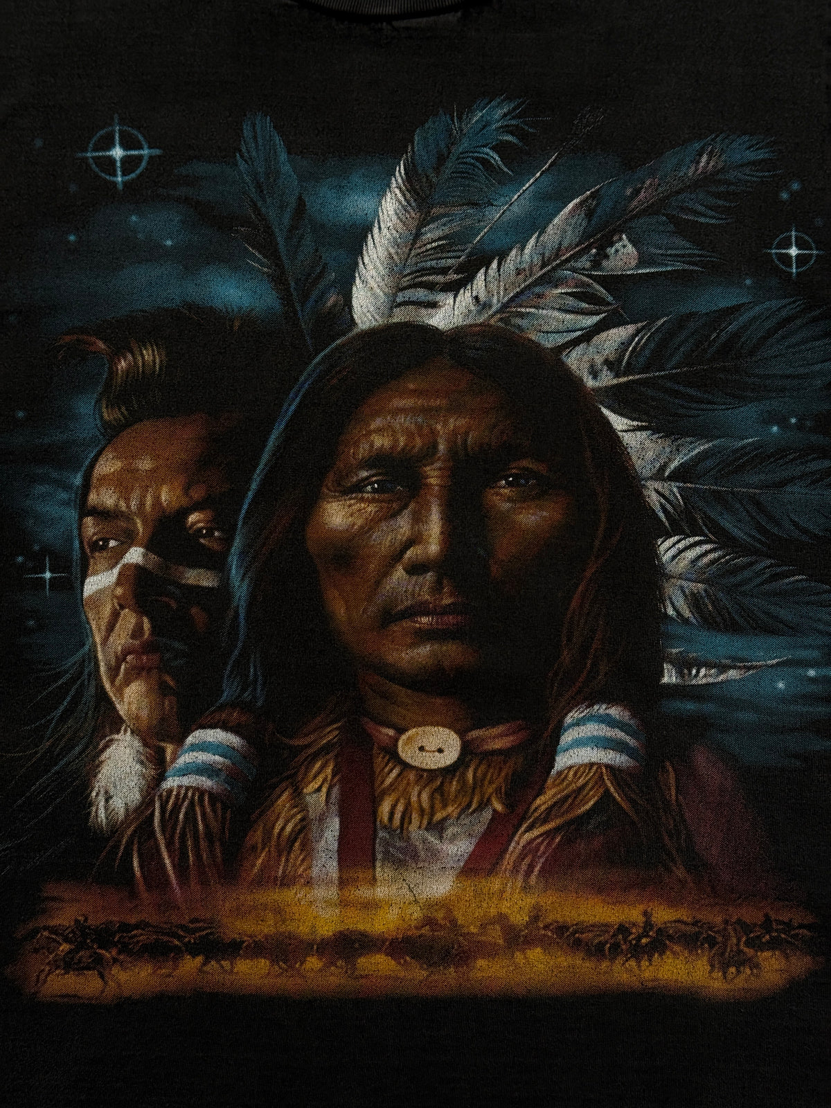 Faded Black Native American Chief 90's Vintage Graphic T-Shirt - Medium