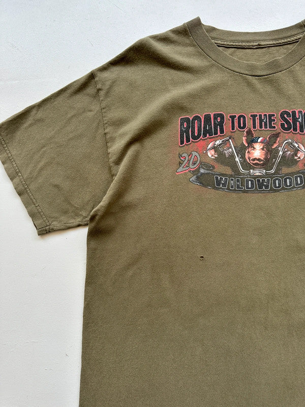 Khaki Green 00s Biker Vintage T-Shirt - Large