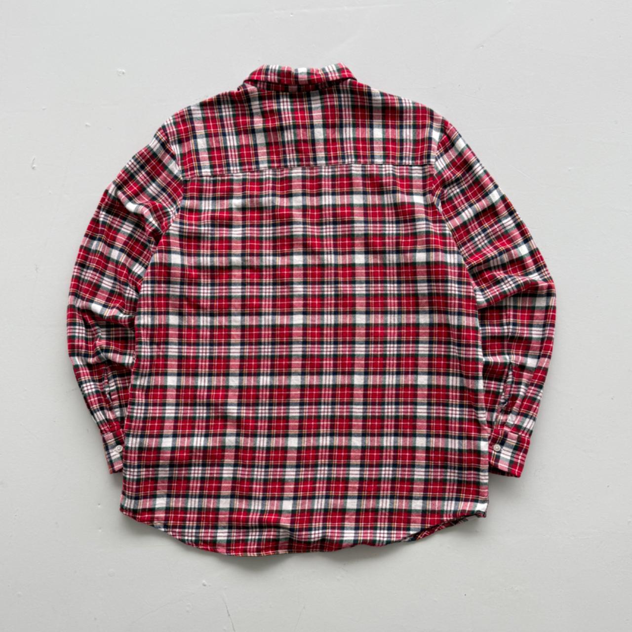 Red and White Checkered Long Sleeve 90s Vintage Flannel Shirt - XL
