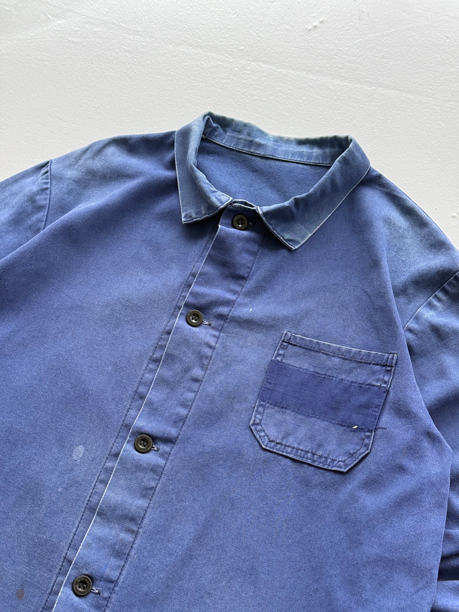 Faded Thrashed Blue French Chore Jacket 80's Vintage Workwear CH189 - Large