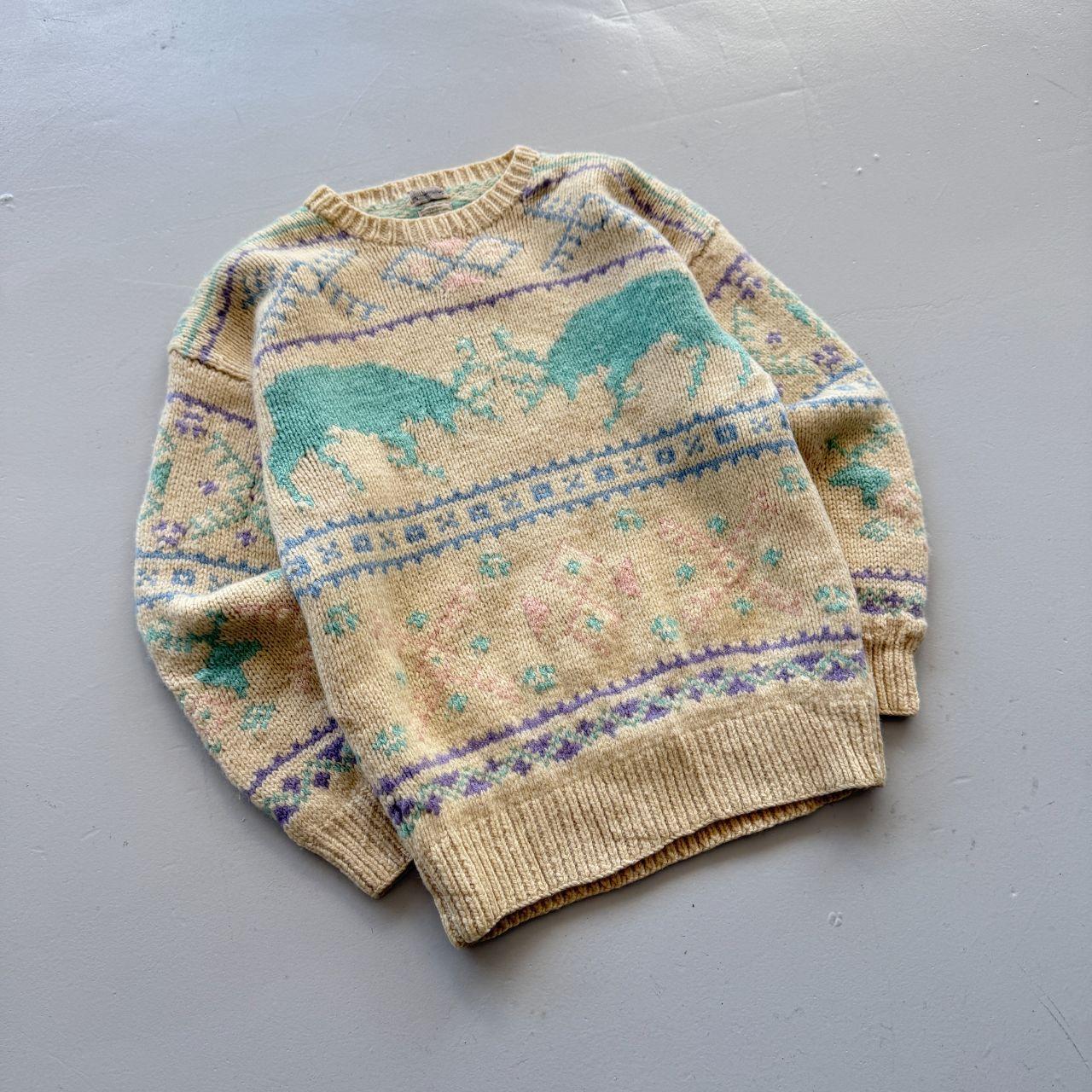 Cream Western Inspired Shetland Heavy Knit 80's Woollen Jumper - Small