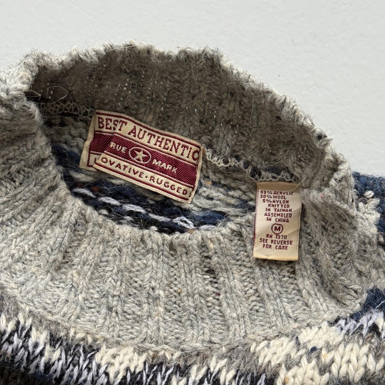 Blue Stripe Knitted 90s Vintage Knit Mock Neck Jumper - Medium