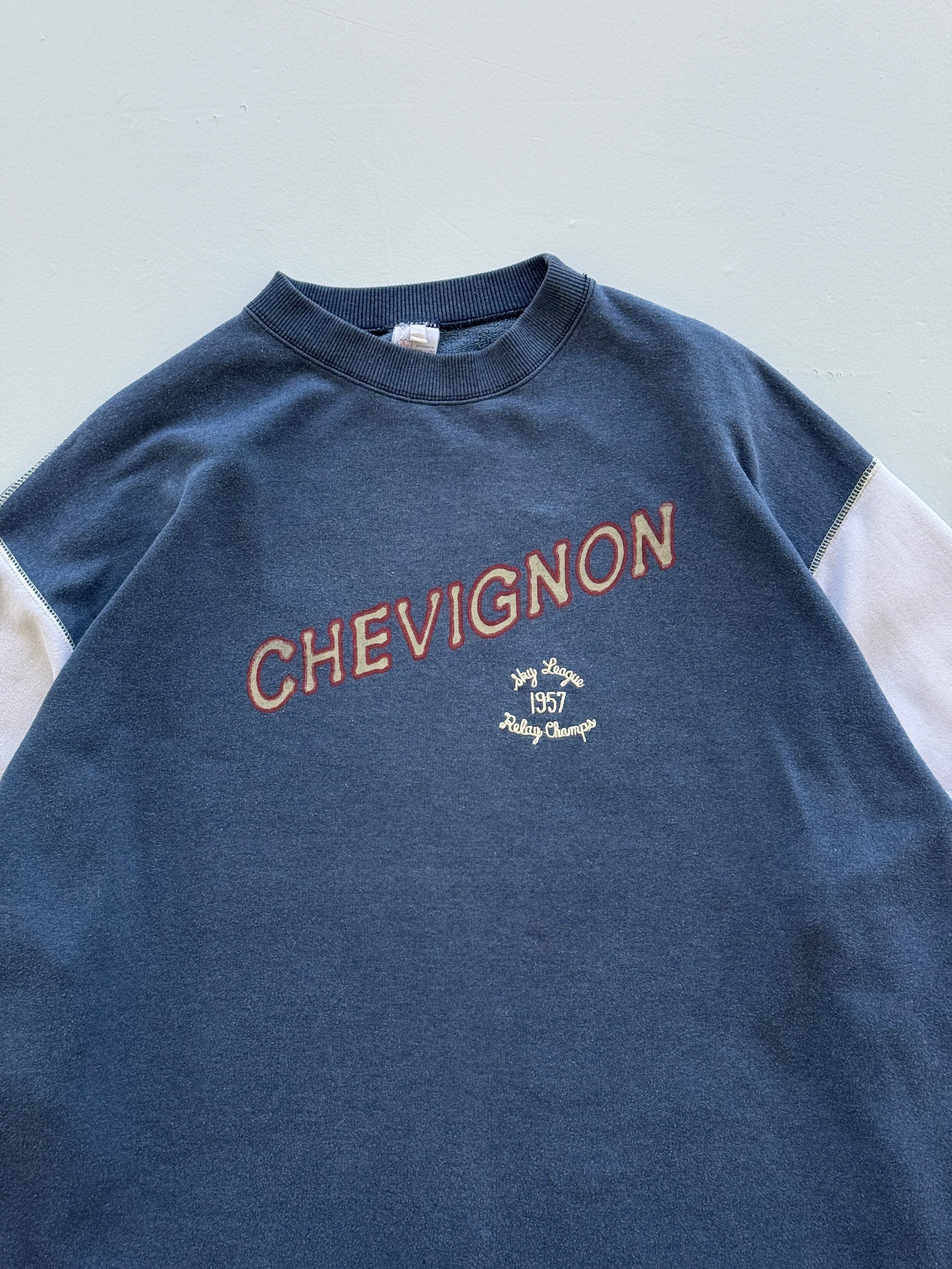 Navy Blue Chevignon 90's Vintage Graphic Crewneck Sweatshirt - XL