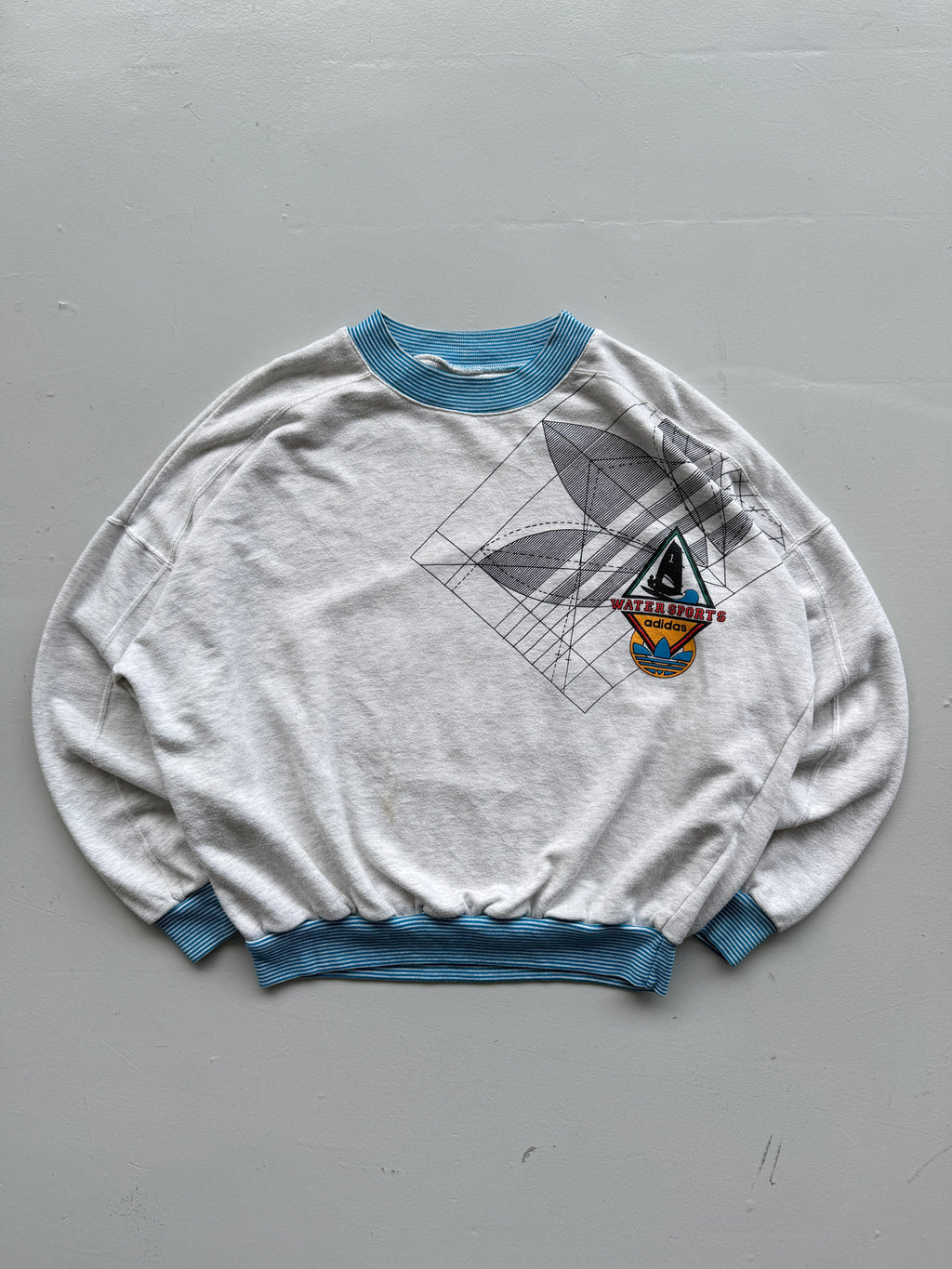 Grey Adidas 80's Vintage Graphic Water Sports Sweatshirt Jumper - Large