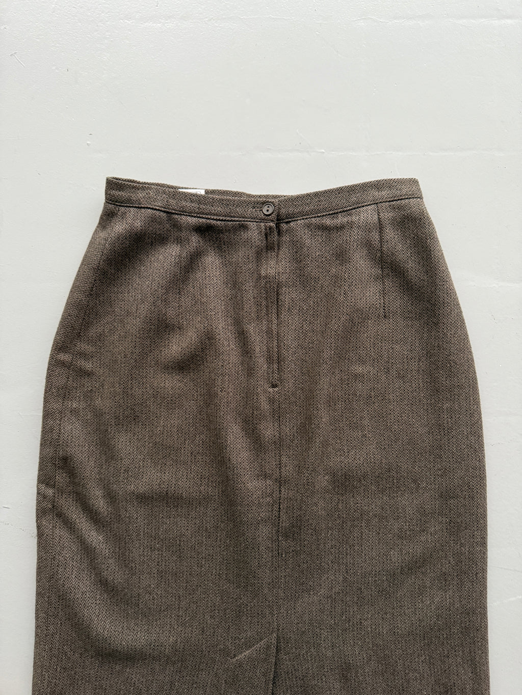Brown Woollen 80's Vintage Midi High Waisted Pencil Skirt - UK 14