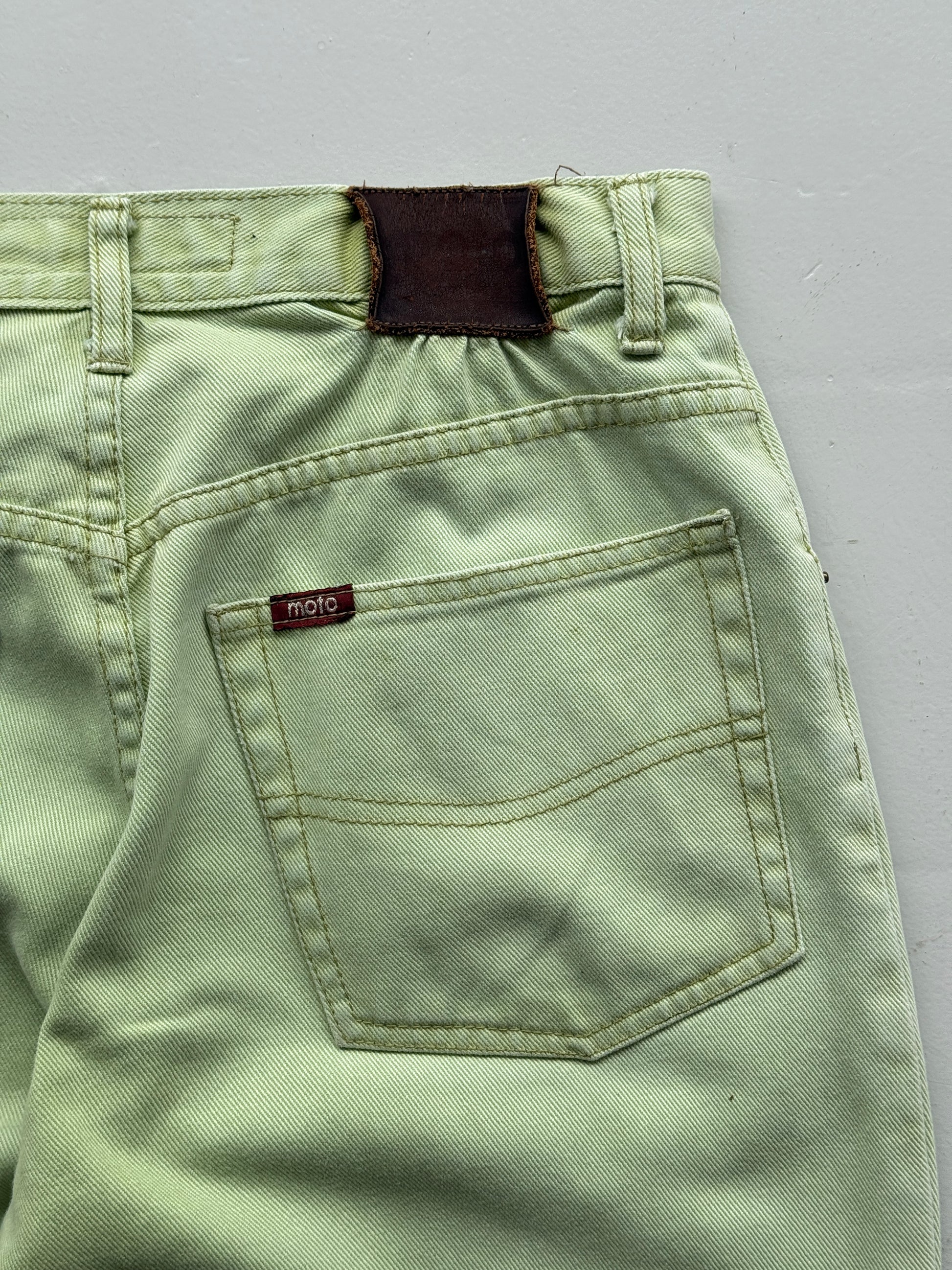 Pale Green Moto Y2K Vintage Jeans - UK 14