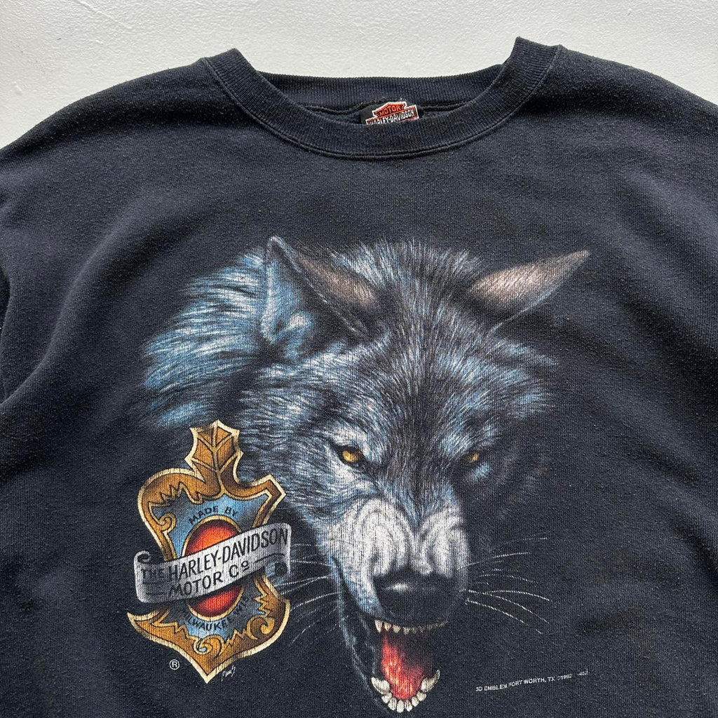 Black Harley Davidson 3D Emblem Rare 90’s Vintage Sweatshirt - Large