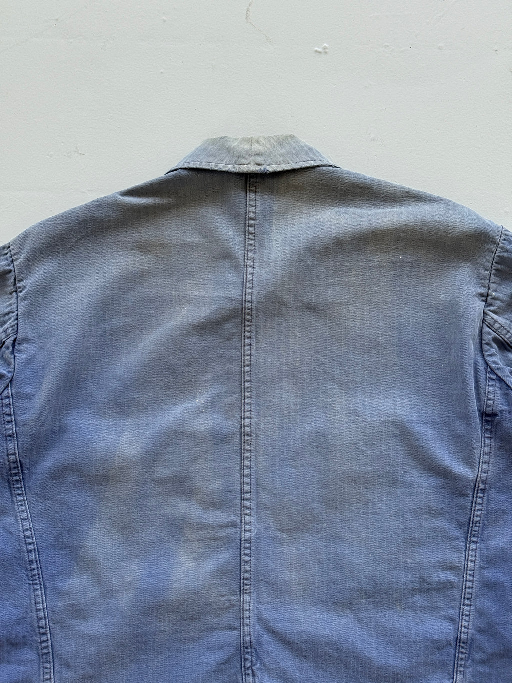 Thrashed Blue Herringbone French Vintage Workwear Chore Jacket CH368 - Small