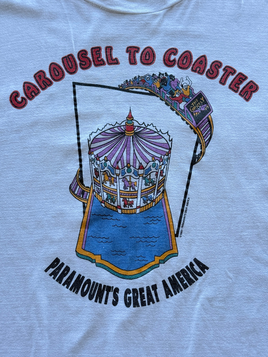 White Paramount's Great America Carousel to Coaster 1993 10K Race Vintage Graphi