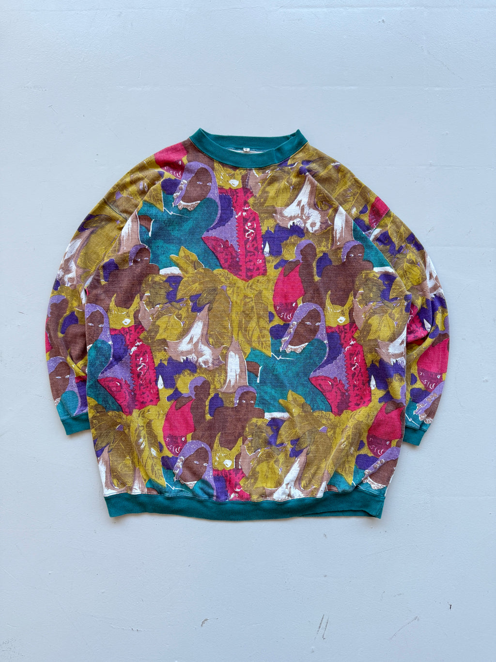 Yellow illustrated 90's Vintage African Women Long Sleeve T-Shirt- Medium