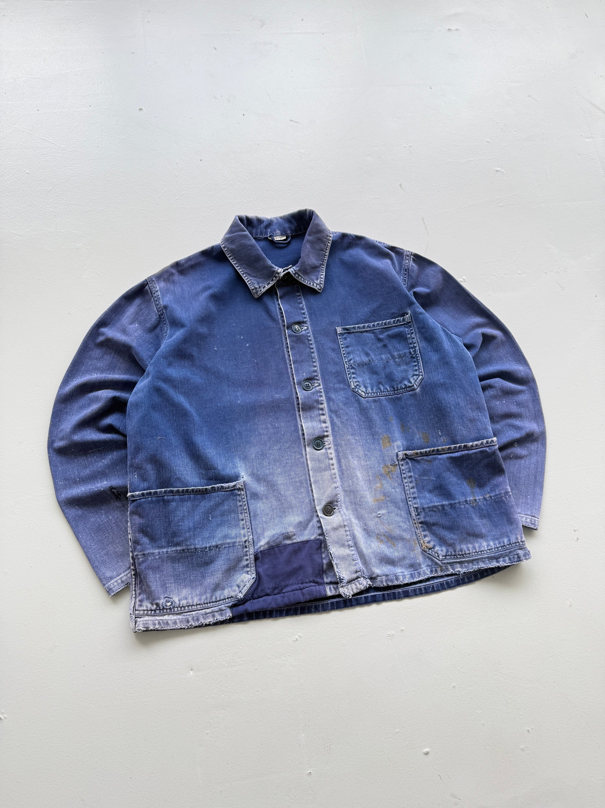 Thrashed Blue French 60's/70's Vintage Workwear Chore Jacket CH384 - Medium