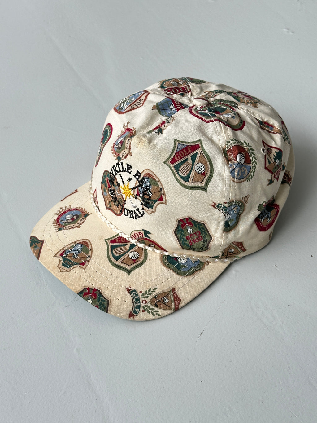 Cream Myrtle Beach Invitational Golf Vintage Leather Strap Trucker Cap