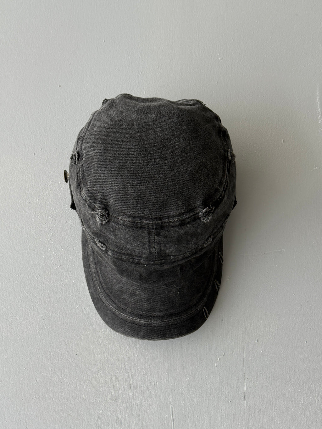 Charcoal Distressed Y2K Cadet Cap Military Style 00's Grunge Aesthetic