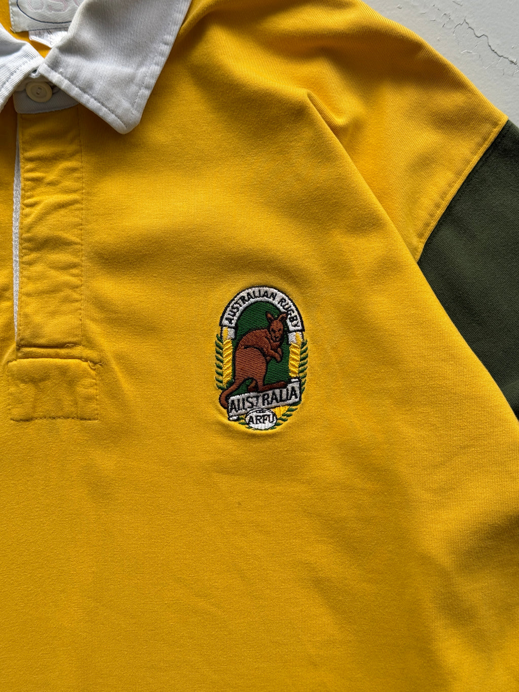 Yellow Australia Wallabies 90's Vintage Long Sleeve Rugby Polo Jersey - Large