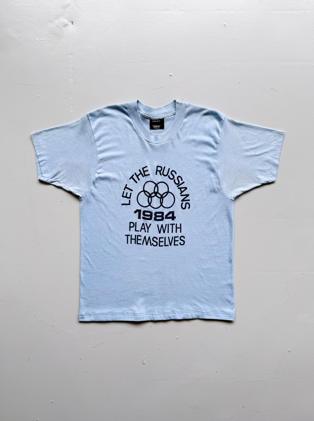 Light Blue Let The Russians 1984 Olympics 80's Vintage Cropped T-Shirt